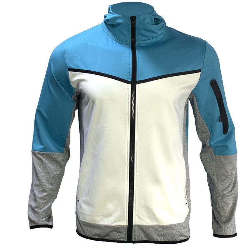 Tuta da uomo 2 pezzi Full Zip con cappuccio tuta atletica casual sport jogging set per gli uomini, Blu, XL
