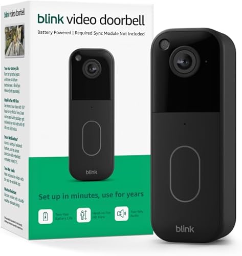 Blink Video Doorbell (newest model) – Head-to-toe HD view, two-year battery life, and simple setup. Required Sync Module not included – Add-On (Black)