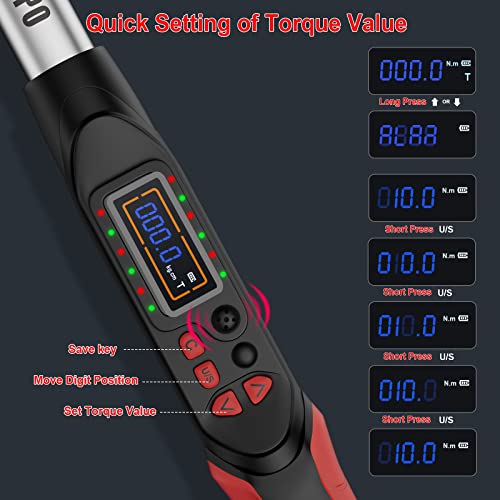Vanpo Adjustable Digital Torque Wrench (5-99.6 Ft-Lb/6.8-135 N.m), 34Mm Adjustable Jaw Open End Torque Wrench Accuracy Cw ±2% Ccw±3%, Lcd Display Buzzer & Led Indicator For Hvac Torquing Down Nut #TOP1