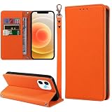 MINIKA iPhone 12/12Pro 用 ケース 手帳型 ストラップ付き 高級PUレザー いpほね12 ケース 手帳型 いPhone12 Pro 携帯カバー 耐衝撃 おしゃれ スマホケース カード収納 横置きスタンド機能 内蔵マグネット 開閉式 両面 360度 全面保護 上質な手触り 擦り傷防止 汗や指紋防止 耐汚れ（オレンジ）