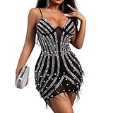 Sexy Rhinestone Dresses for Women, Glitter Short Party Dress,Night Club Cocktail Mini Dress Homecoming Black