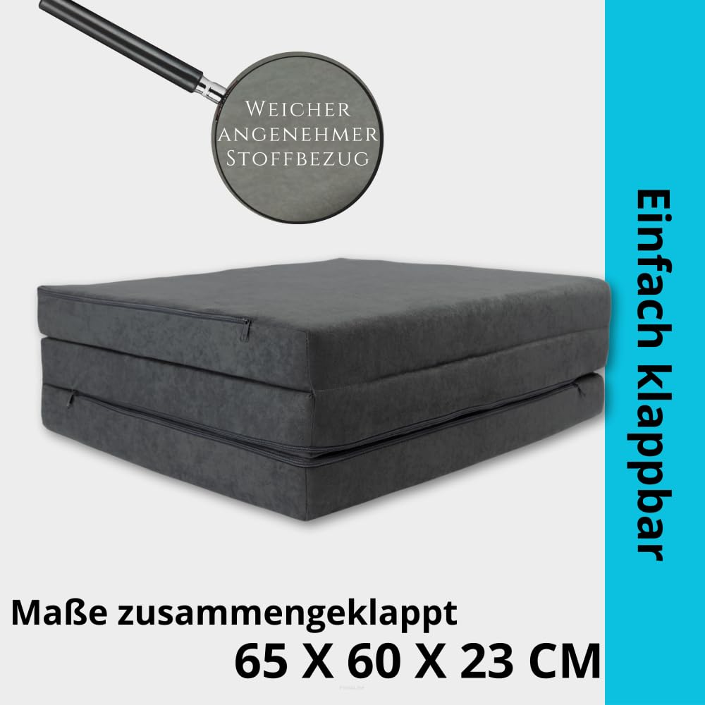 FORTISLINE Klappmatratze 195x60x9 cm - 3-teilige Faltmatratze als Gästematratze, Campingmatratze und Wohnwagenmatratze, wasserabweisender Outdoor-Bezug, Abnehmbarer Bezug, Oeko-TEX Standard 100