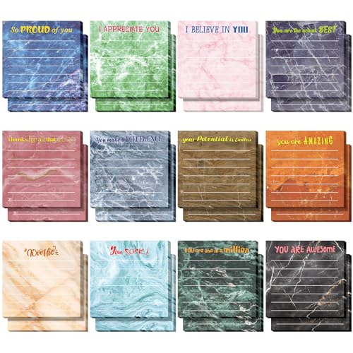 Notes adhésives inspirantes avec lignes Yinder | Bloc-notes marbre 7,6x7,6 cm pour bureau