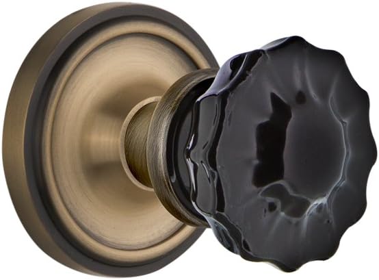 Nostalgic Warehouse 727185 Classic Rosette Privacy Crystal Black Glass Door Knob in Satin Nickel, 2.375