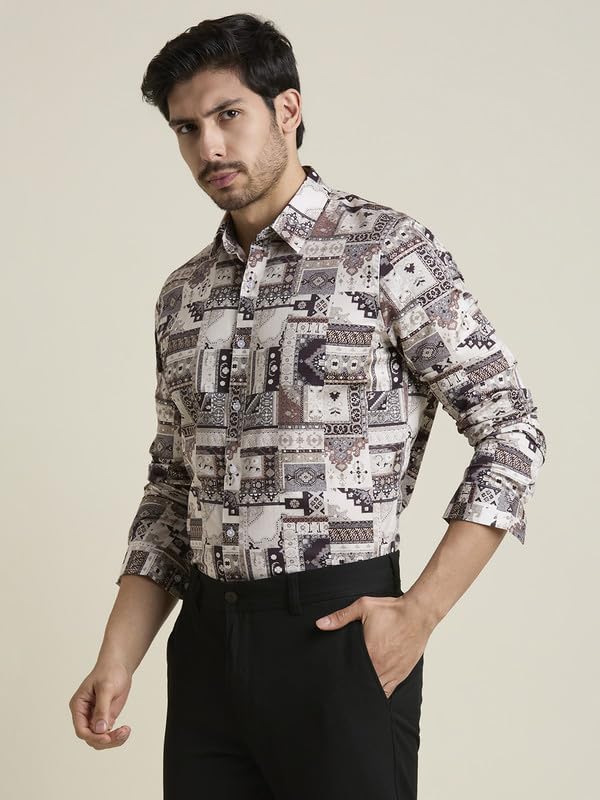 Image of Men's Printed Regular Fit Full Sleeves Cotton Formal Shirt