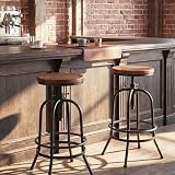 Diwhy Industrial Bar Stool-26-32 Inch Adjustable Swivel Metal Wood Seat Stool Bar Height Bar Stool with Footrest-for Kitchen, Dining Side Chair, Pub, Bistro, Set of 2, Black