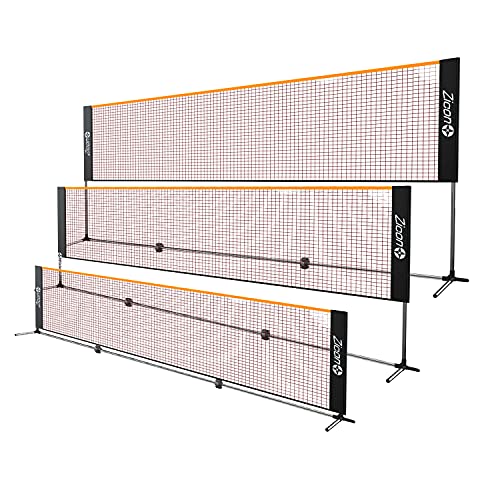 Zicon Portable Tennis Net,Stainless Steel Poles Badminton Net Set Adjustable Height Nylon Net Foldable/extendable Poles for Tennis, Pickleball,Soccer, Indoor, Outdoor Court, Backyard, Beach, Driveway by Zicon - Used condition - US$73.64