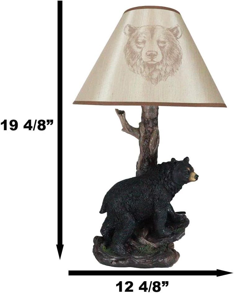 Ebros Gift Western Woodlands Forest Rustic River Black Bear Roaming by Tall Tree Desktop Table Lamp Statue Decor with Shade 20" H Wildlife Accent