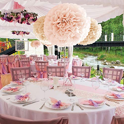 Natural Neutral Colors Tissue Paper Pom Poms [24 Pack - Sizes 14", 10", 8", 6" In White, Champagne, Peach, Ivory] Party Decor Pompoms - Paper Flowers For Weddings, Showers & Room Decorations #TOP1