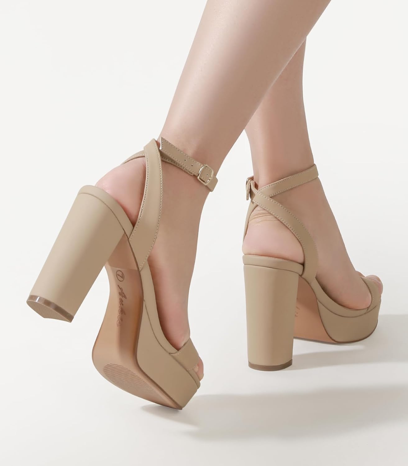 Ankis Platform Heels for Women 4 Inches Chunky Heels Sandals for Women Comfy Open Toe Block Heeled Sandals Nude White Silver Gold Black Ankle Strappy Heels - Image 5