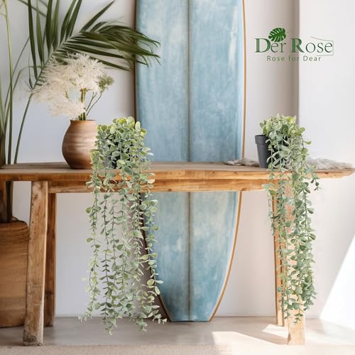 image for Der Rose 3Pcs Fake Plants Hanging Artificial Decor Faux Potted Eucalyp