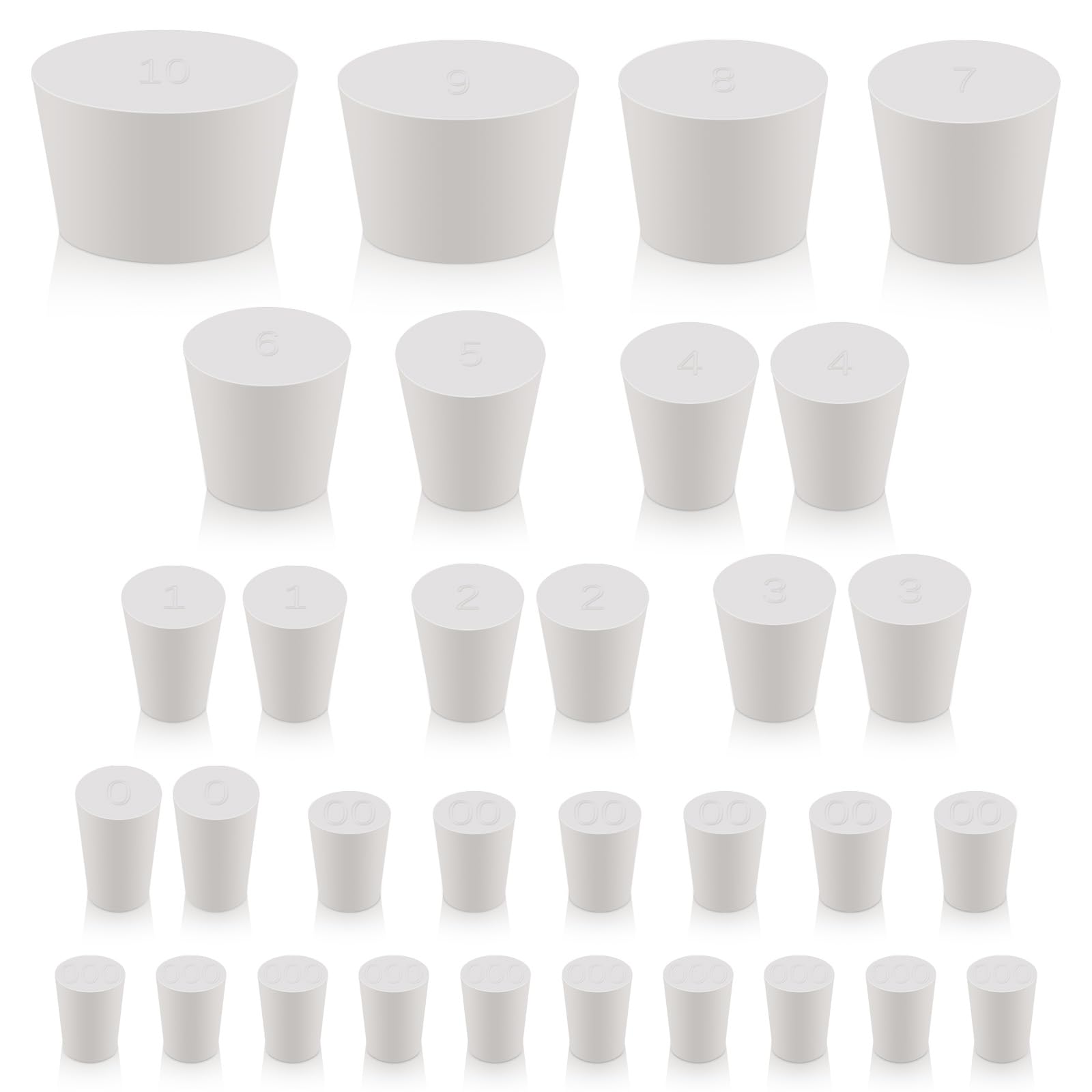 Tappo in Gomma Conico Bianco - Set da 32 Tappi per Laboratorio in 13 Misure, Tenuta Stagna per Palloni, Provette e Tubazioni, Riusabile come Tappo di Scarico