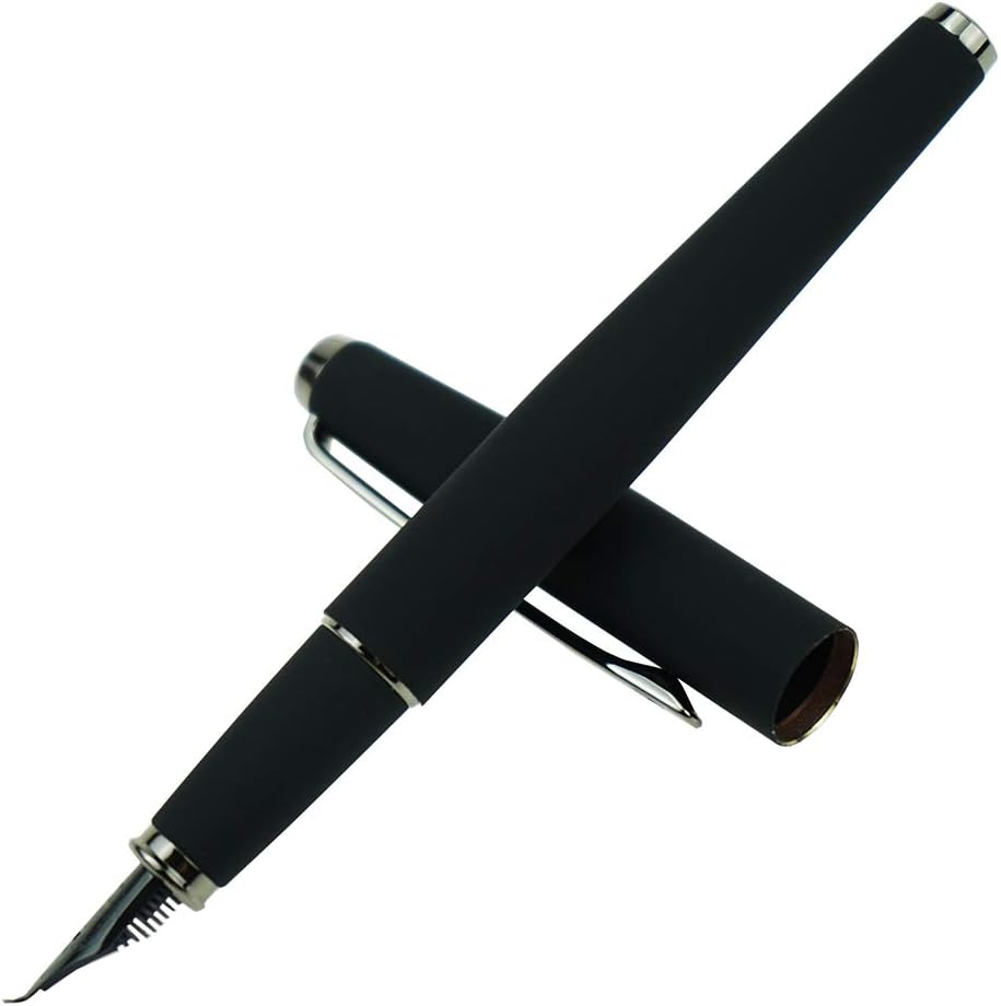 Hongdian 517D Matte Black Fountain Pen Bent Nib Fude Pen, Warrior Series, Classic Design with Converter and Metal Box - Image 3