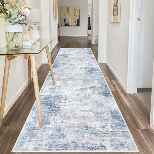 IOHOUZE Abstract Runner Rug 3x10 Ft Washable Runners for Hallways, Non Slip Kitchen Runner Printed Faux Wool Entryway Runner Indoor, Modern Abstract Floor Carpet for Hall Bedroom, Light Blue Grey by IOHOUZE - Used condition - Image 8