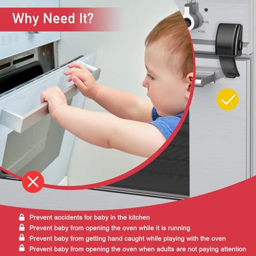 Updated Oven Lock Childproof, Anglecai Mini Oven Door Lock Drill-Free Child Safety Oven Front Lock Baby Proofing (Black, 1 Pack)