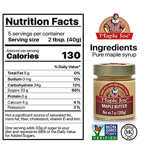 Maple Joe Maple Butter Spread, Pure Maple Cream Spread Made With 100% Natural Grade A Maple Syrup Butter. Maple Sugar Candy Smooth & Creamy, Maple Candy, Vegan, Fat Free, Non-Gmo, Non- Dairy, Gluten Free & Kosher Certified. 7Oz / 200G. (1 Pack) #TOP6