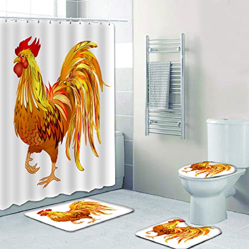 Duschvorhang Goldenes Tier Badezimmerteppich 4-Teiliges Set, Duschvorhang 180x180 Polyester+Badematte rutschfeste(50x80…