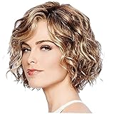  FeelMeet 1PC Cabello Ondulado Pelucas Bob Mixto sintético de Color marrón Corto Rizado Ondulado Peluca de Mirada Natural de la Peluca a Prueba de Calor del Pelo de Fibra para Muchachas de Las Mujeres