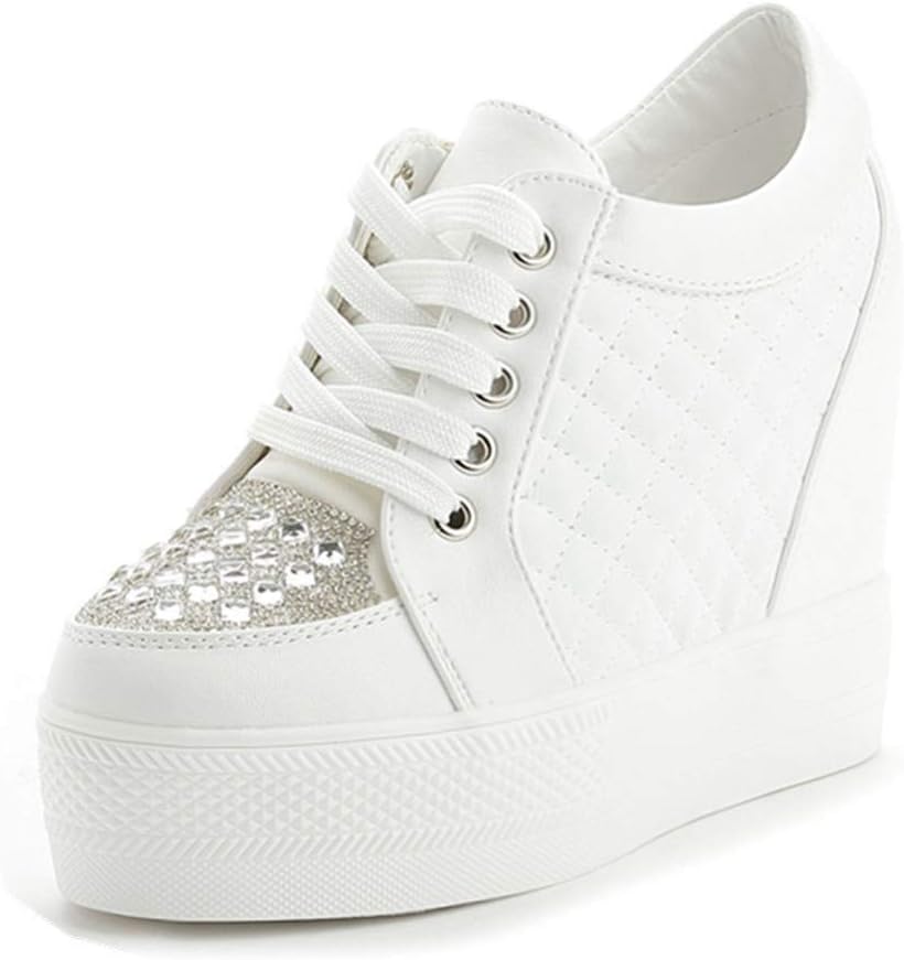 Women Wedges Sneakers with Hidden Heel Ankle High Platform Walking Shoes Fashion Bride Wedding Shoes