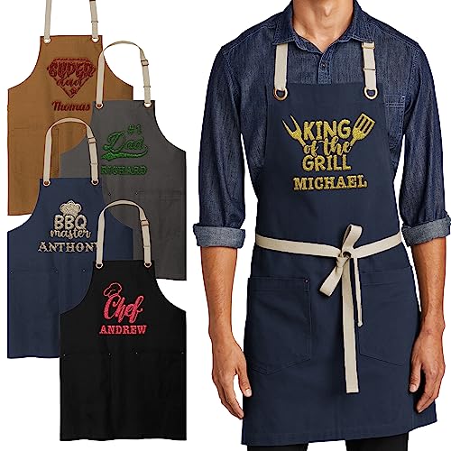 Personalized Father\'s Day Gifts from Daughter, Son - Custom Embroidered Canvas Apron for Men w/Name, Text - 4 Colors, 10 Fonts & 18 Threads - Grilling Gifts for Men, Best Dad Ever