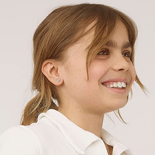 925 Sterling Silver Girl's CZ Horseshoe Earrings with Screw Backs | Hypoallergenic Small Horse Shoe Earrings for Toddlers to Pre-Teen - Animal Lover Jewelry Gift for Horse Lovers2