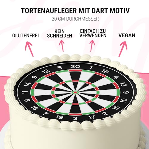 J&M DECO Tortenaufleger Dart – essbare Tortendeko Ø 20 cm – Kuchenaufleger mit Dartboard Motiv für Geburtstag & Turnier – Tortenbild auf Zuckerpapier – Made in EU