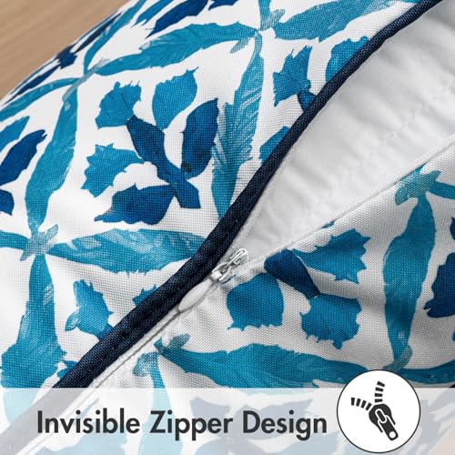 Image of MIULEE Pack of 2 Decorative Outdoor Waterproof Throw Pillow Covers Flower Print Chic Boho Accent Pillow Covers for Square Garden Patio Cushion 18x18 Inch, Navy Blue