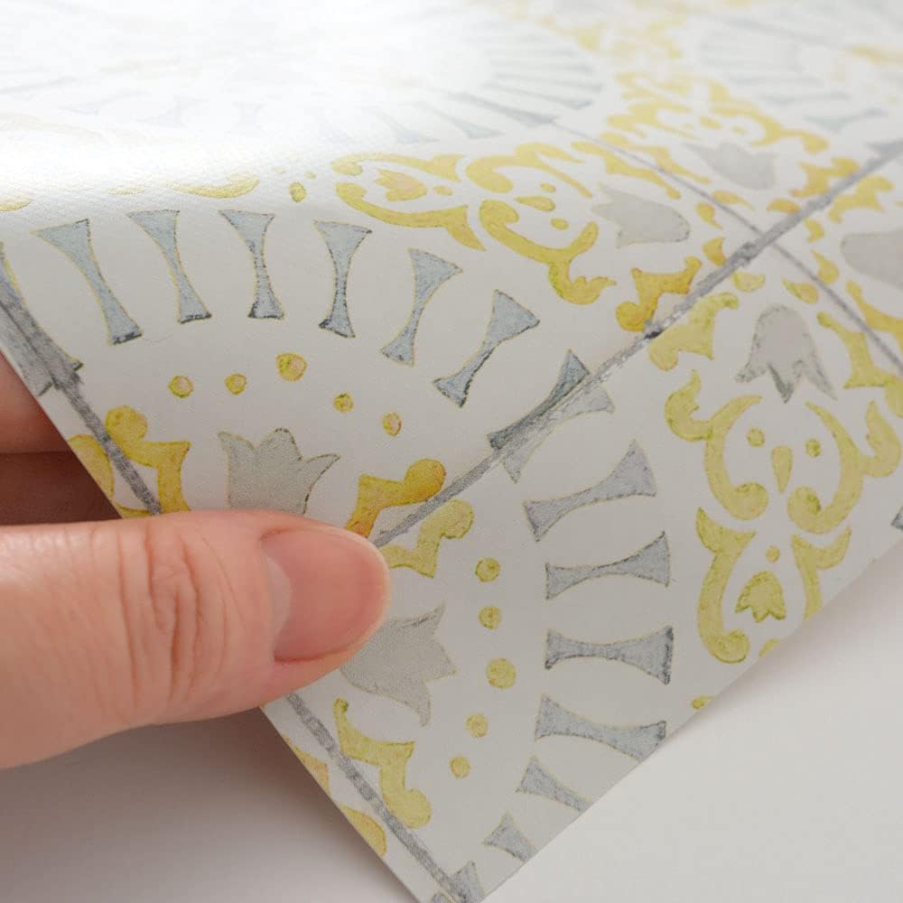 壁紙屋本舗 壁紙シール タイル柄 Hatte Me ハッテミー アンティーク ディスカウント X 65cm 1m イエロー ライトグレー