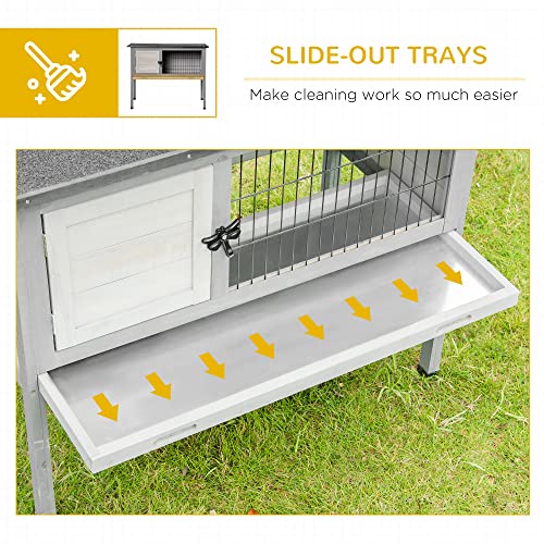 Pawhut Elevated Wooden Rabbit Hutch, Indoor/Outdoor Bunny Cage With Hinged Asphalt Roof And Removable Tray For Guinea Pig, Grey #TOP5