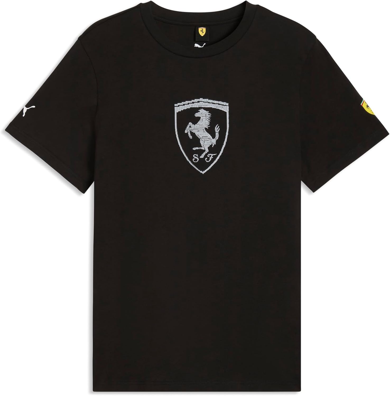 PUMA Mens Scuderia Ferrari Tonal Shield Graphic Crew Neck Short Sleeve Casual Tops Casual - Black