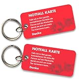 2 x Pet Emergency Card Made of PVC to Protect Your Pets In Away - Emergency Card - Red with Key Ring