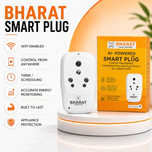 Image of Bharat Smart Plug 16A Heavy Duty | WiFi Alexa Enabled Smart Plug for AC, Geyser, Heater | Accurate Energy Monitoring, Timer, Remote Control | No Hub Required | Made in India | Universal Socket