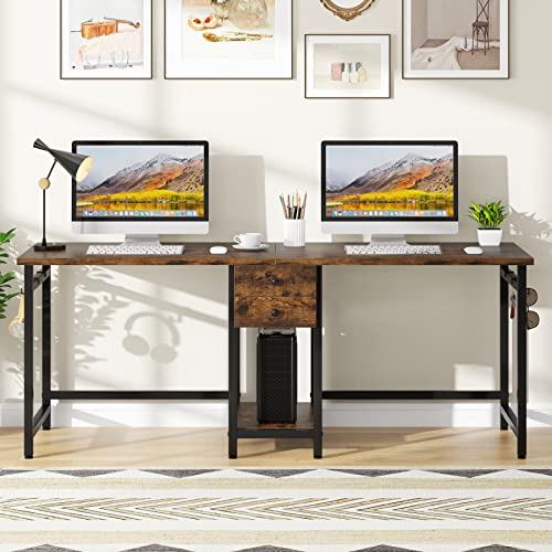 Tribesigns 79 Inch Extra Long Desk, Double Desk With 2 Drawers, Two Person Desk Long Computer Desk With Storage Shelves, Writing Table Study Desk For Home Office, Rustic Brown #TOP6