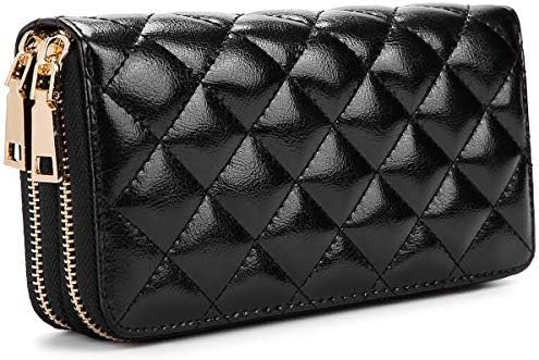 unisoul PU Leather Wallet for Women, Elegant Long Ladies Wallet Purses Black Women Purse with Multiple Card Slots Zipper Ladies Purse Clutch Fashion Long Purse with Wrist Strap