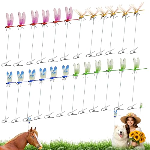 24PCS Dragon Fly Clips for Bugs Repellent, Dragonfly Clip Bug Repellent,Fake Dragonflies, Plastics Dragonfly for Garden Stakes Decor Yard Ornaments for Hat & Horse,Fly Scare Devices for Indoor Outdoor