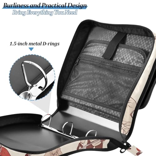 Image of 3 Ring Zipper Binder with Shoulder Strap Hockey Players Vintage Sport Ball 1.5 inch Binders Keeper Large Capacity Multi Pockets for School Office Supplies