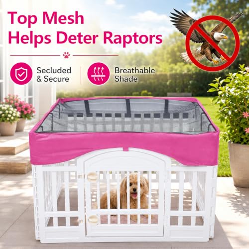 Image of Dog Playpen Mesh Top Cover Fits 36 Inch 4-Panel Pet Play Pen,Pink | Anti-escape Dog Cage Covers Puppy Play Pen Cover,Indoor /Outdoor Use,Easy to fold for Portability [Only Cover] Upgraded