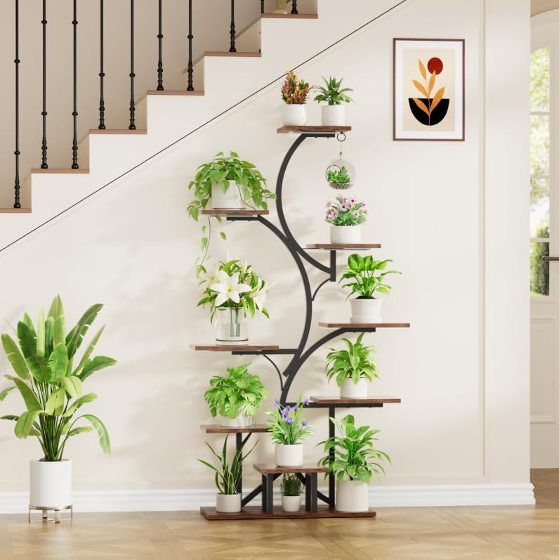 Miniatura 3 de Soporte para plantas de interior con luz de crecimiento soporte iluminado para plantas de 54.6 pulgadas de alto, estante grande de 9 niveles para