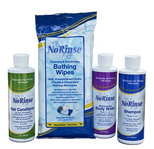 NoRinse Shampoo, Conditioner, Body Wash, and Bathing Wipes Road Trip Bundle Set