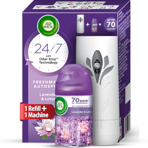 Air Wick 250 ml - Lavender & Lotus, Refill + Automatic Spray| Freshmatic Air Freshener Kit | 2600 Sprays Guaranteed | Automatic Room Freshener, Bathroom Freshener and Room Spray
