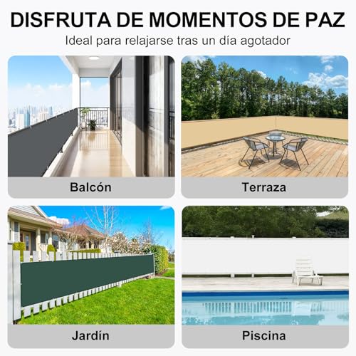 HENG FENG Pantalla Privacidad Balcon 90x400cm PES, Protección UV, Impermeable, a Prueba de Viento para Exterior, Terraza y Balcón, Arena