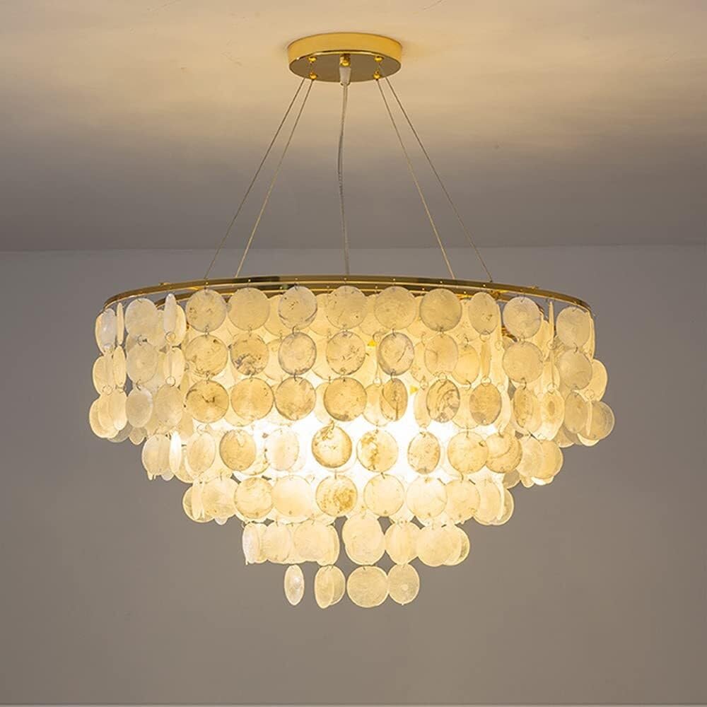 LYMSXAZOU Qudkdhs Chandelier Electroplating Gold Loft Modern White Natural Sea Ceiling E27 LED Lighting for Dining Room Living Kitchen Bedroom Fixture(70CM)