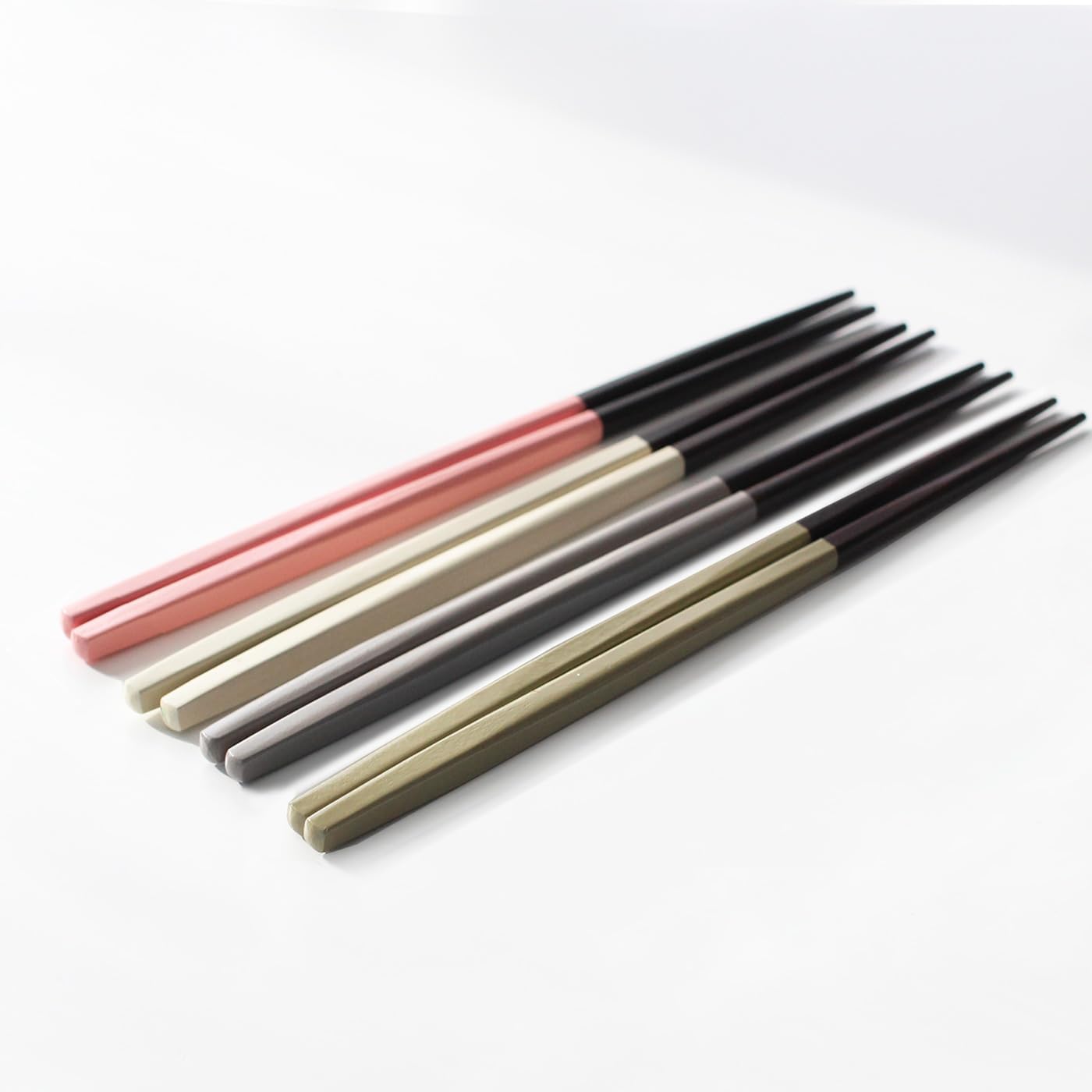 Lacquered Chopsticks 4Piece, Korean Style Wooden Utensils for Sushi and Asian Cuisine (Pink,Ivory,Gray,Khaki)