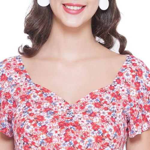 Image of Women Floral Printed Top | Short Sleeve Casual Summer Wear | Soft Breathable Fabric | Stylish Regular Fit Tunic for Women & Girls