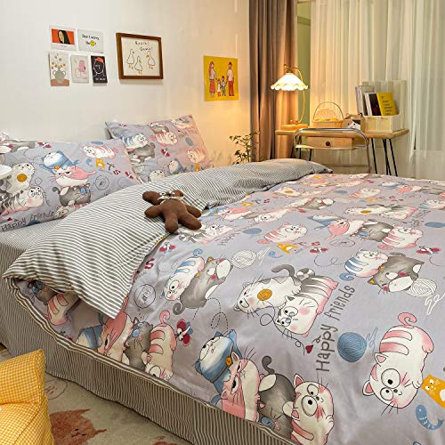 Cat Duvet Cover Queen, 100% Cotton Cat Bedding Sets Queen, Animal Print Duvet Cover 3 Piece Cat Reversible Stripe Queen Duvet Cover, With Zipper Closure, Luxury Soft Breathable Comfy (Cat, Queen) #TOP1