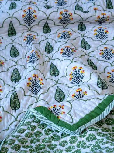 Image of Organic Mulmul Cotton Quilt- Floral, Hand Block Printed, 100% Surgical Cotton (Double)