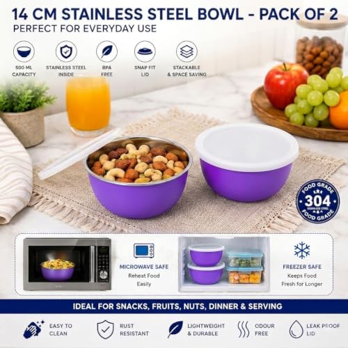 Image of Zaib Stainless Steel Microwave Safe Serving Bowl 500 ml, 14 cm