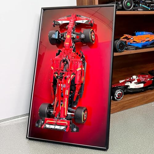 WETCEAOM Cadre Compatible avec Technic Ferrari SF-24 F1 Voiture 42207, Tableau Mural Compatible avec F1 Les Amateurs,Wall Display Frame for Adult Collectibles -75x45...