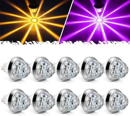 Partsam 10 Pcs 3/4 inch Amber to Purple LED Watermelon Side Marker Lights, 12V Dual Colors Turn Signal Warning Lights Side Clearance Lights Tail Griller Flash Lights for Trailer Truck RV Waterproof