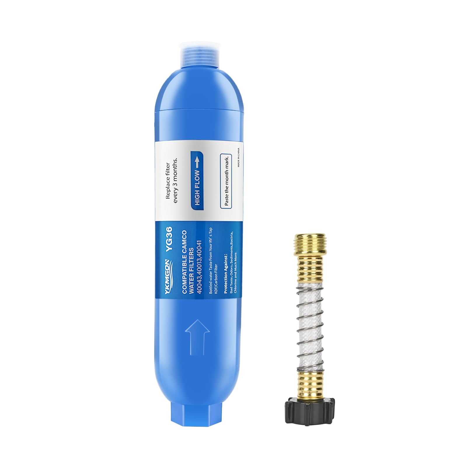 Filtro de agua en línea/marino RV con protector de manguera flexible, 1 paquete | Reduce el mal sabor, olores, óxido, fluoruro, cloro y sedimentos en el agua potable